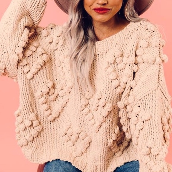 Wishlist Sweaters - Wishlist | Hearts & Pom Poms Chunky Knit Sweater, Goodnight Macaroon Style